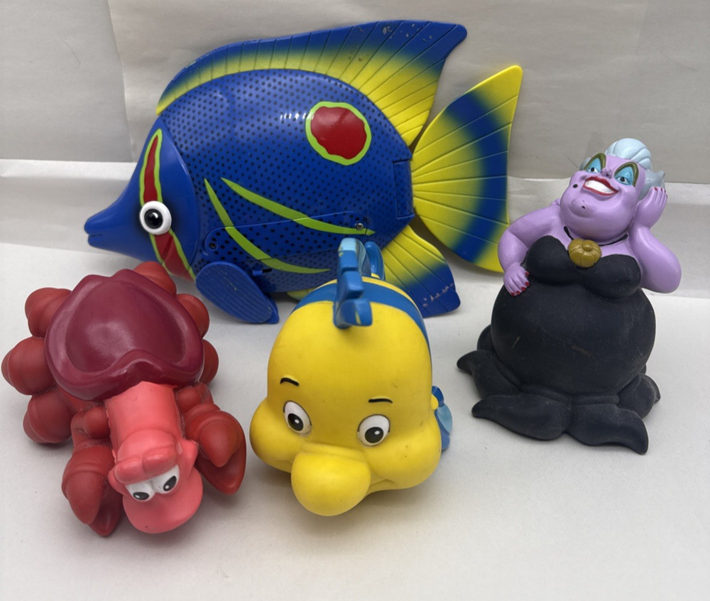 Disney Sebastian Flounder Ursula Bath Toys W/Battery Operated Fish USED *READ...